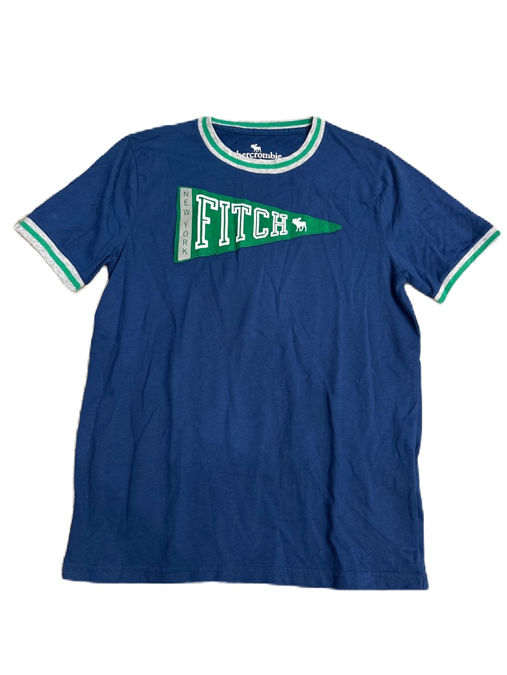 Abercrombie kids Navy Short Sleeve Tee with Green Logo Pennant - Size 11/12